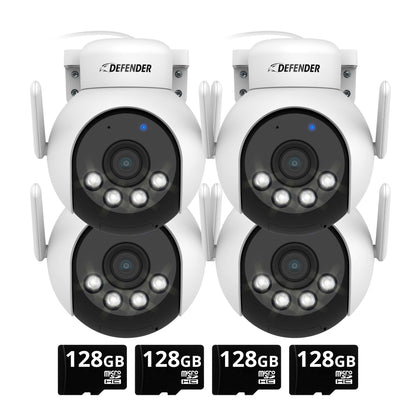 EXCLUSIVE BUNDLE: AI POWERED 4K Everwatch PTZ Wi-Fi Plug-in Security Camera, 128GB SD Card, 4 Pack