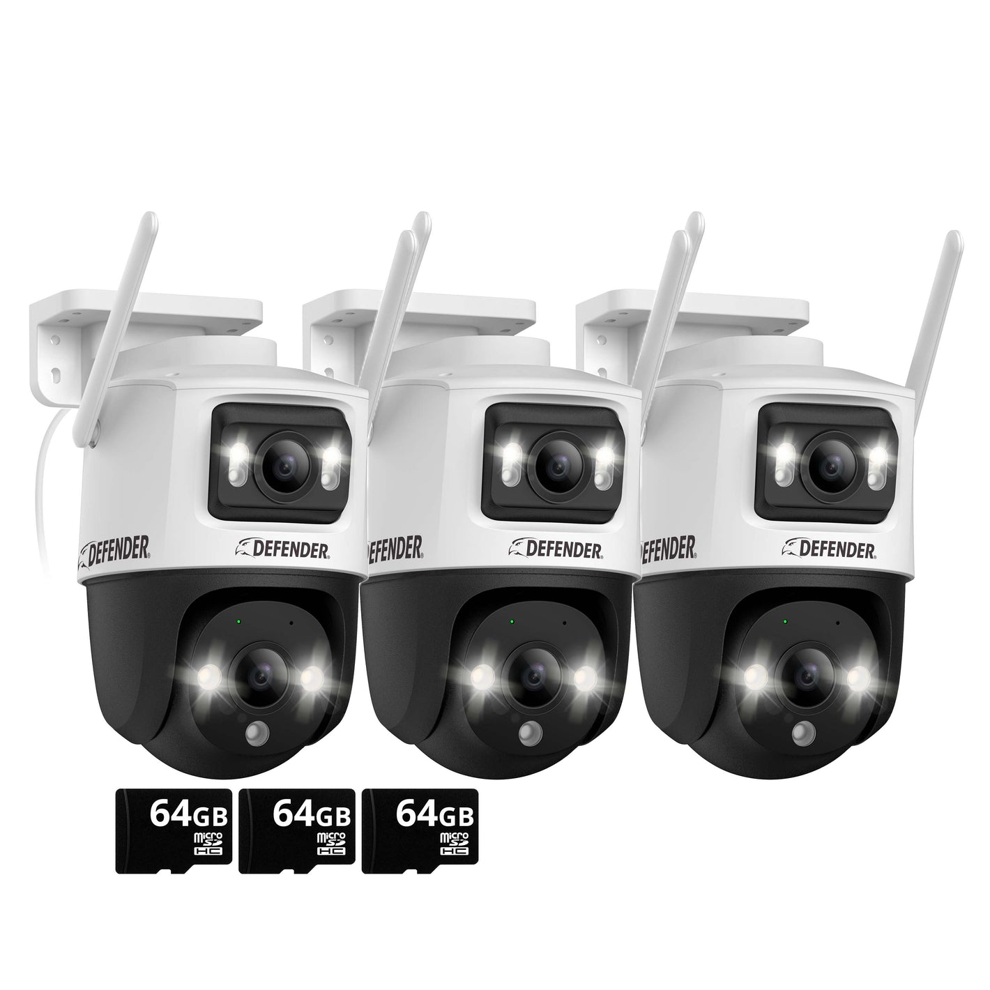 AI POWERED Guard Pro 3K PLUS Dual Lens PTZ Wi-Fi 6 Plug-in Security Camera with 64GB SD Card, 3 Pack