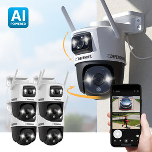 AI POWERED Guard Pro 3K PLUS Dual Lens PTZ Wi-Fi 6 Plug-in Security Camera with 64GB SD Card, 4 Pack