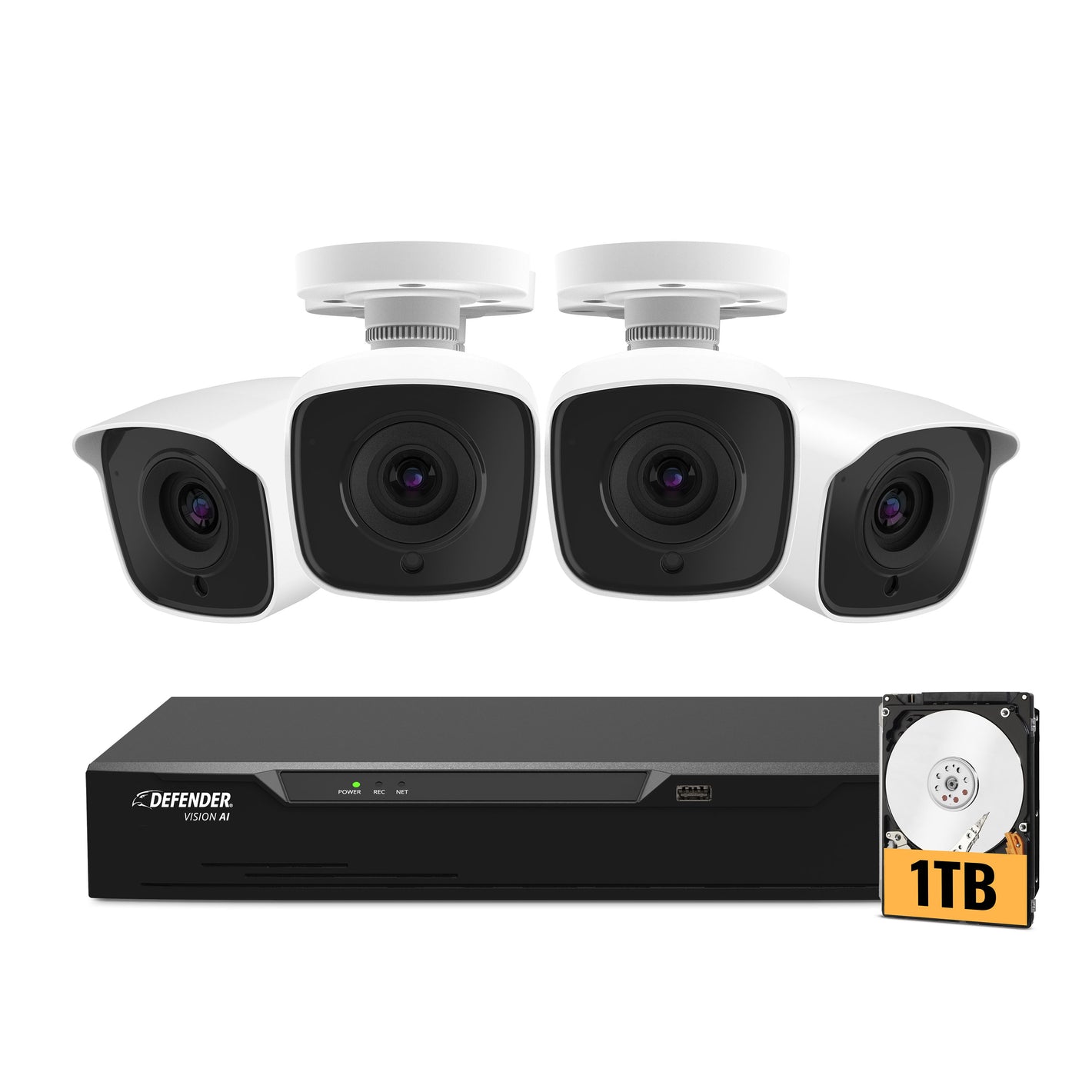 AI POWERED 4K Vision 4 Channel DVR Security System with 1TB HDD & 4 Cameras