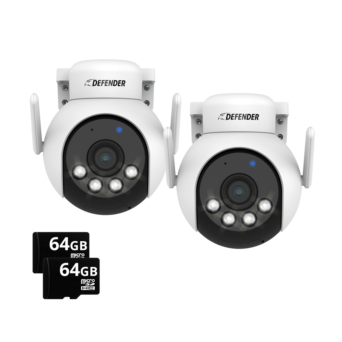 AI POWERED 4K Everwatch PTZ 360° Wi-Fi Plug-in Power Security Camera with 64GB SD Card, 2 Pack